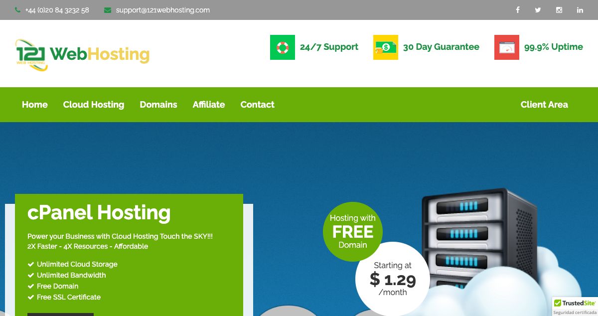 Homepage of 121WebHosting hosting