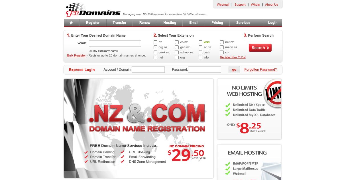 Homepage of 1st Domains hosting