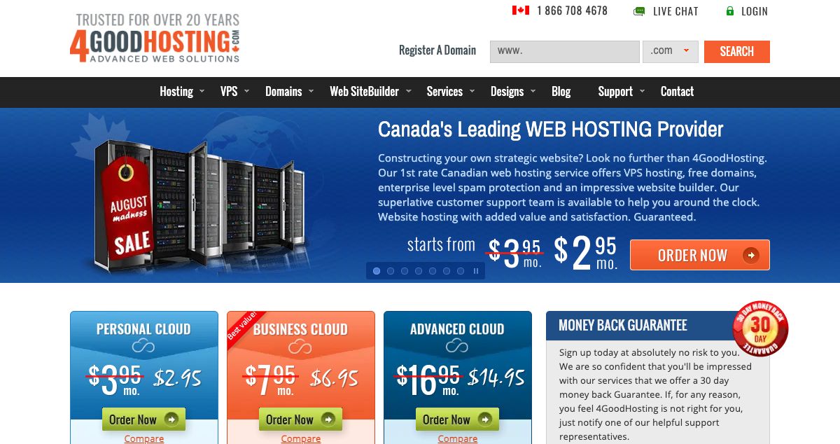 Homepage of 4GoodHosting hosting