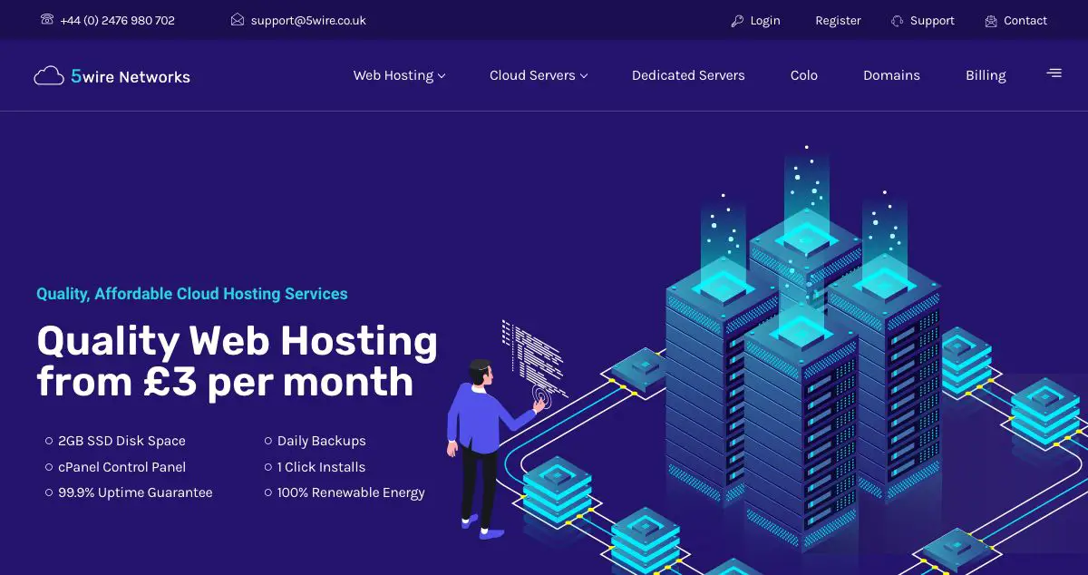 Homepage of 5wire Networks hosting
