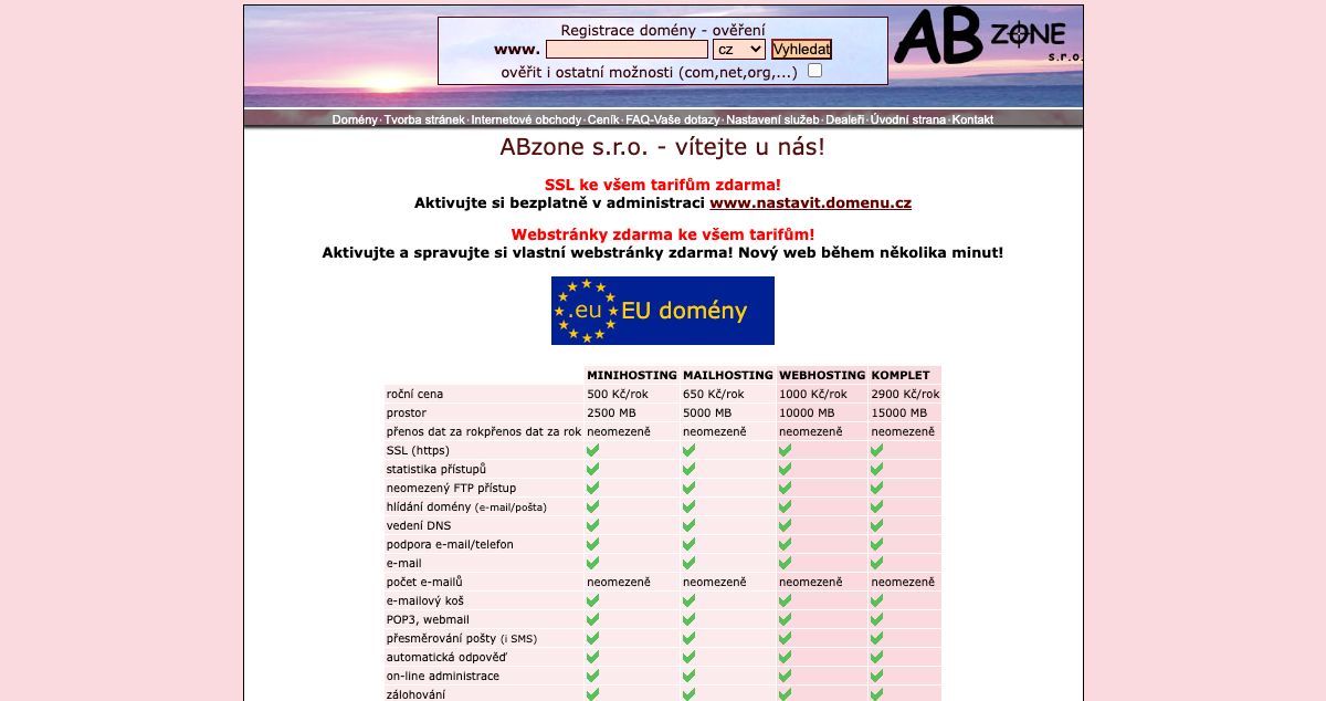 Homepage of Abzone hosting