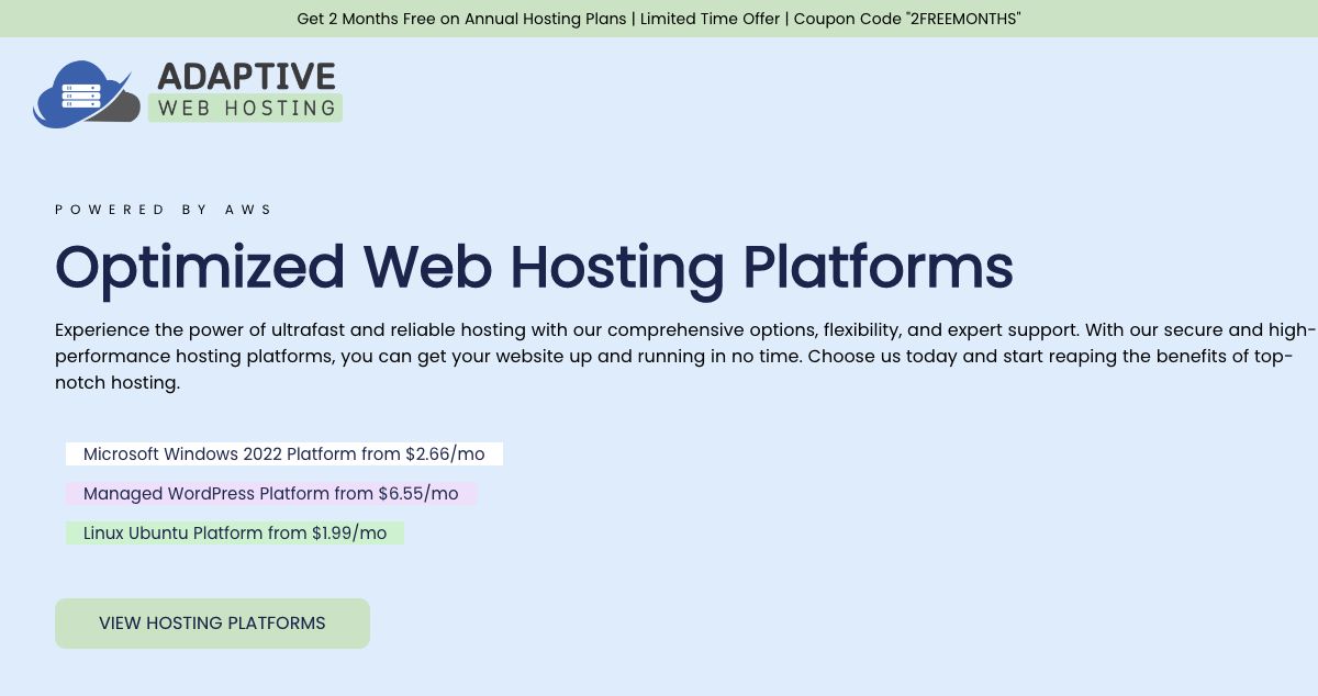 Homepage of Adaptive Web Hosting hosting