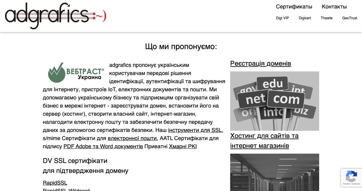 Homepage of Adgrafics hosting
