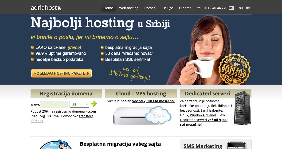 Homepage of Adriahost hosting