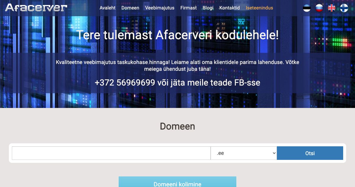 Homepage of Afacerver hosting