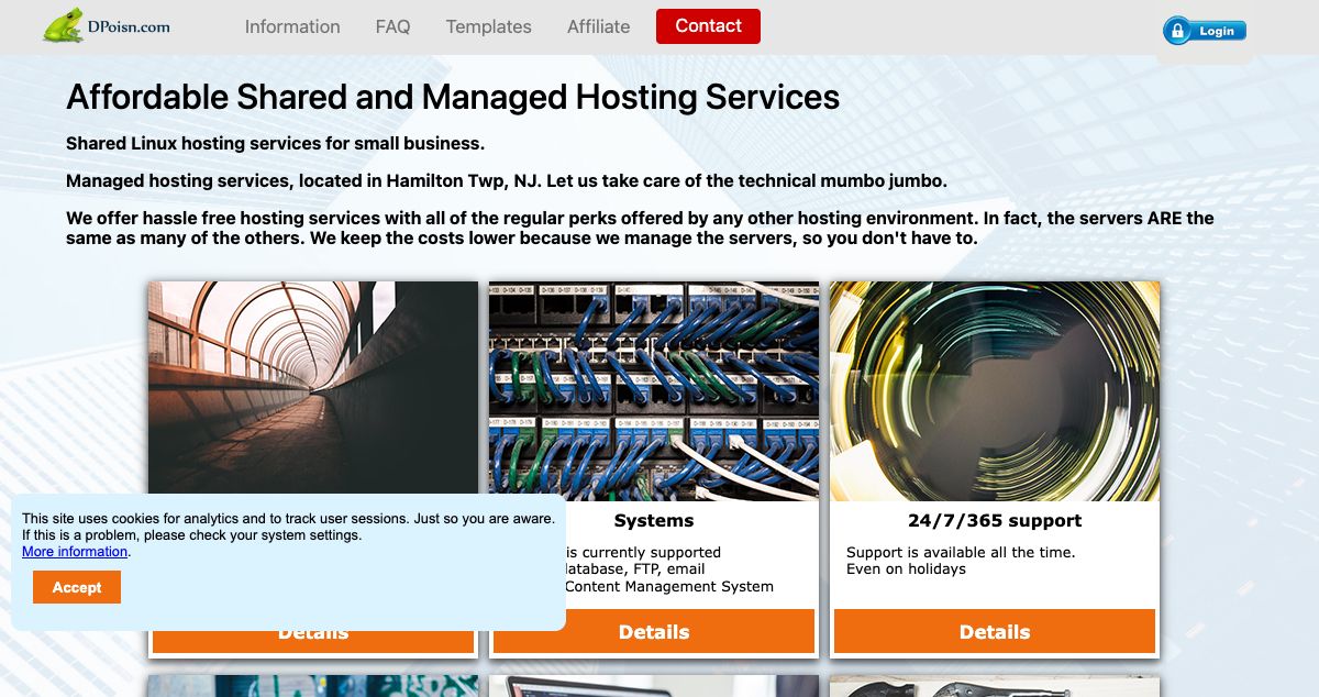 Homepage of Affordable Shared Hosting by DPoisn LLC hosting