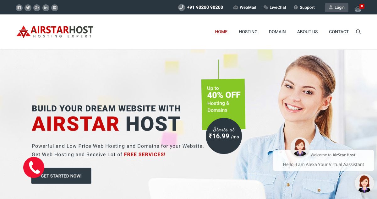 Homepage of AirStar Host hosting