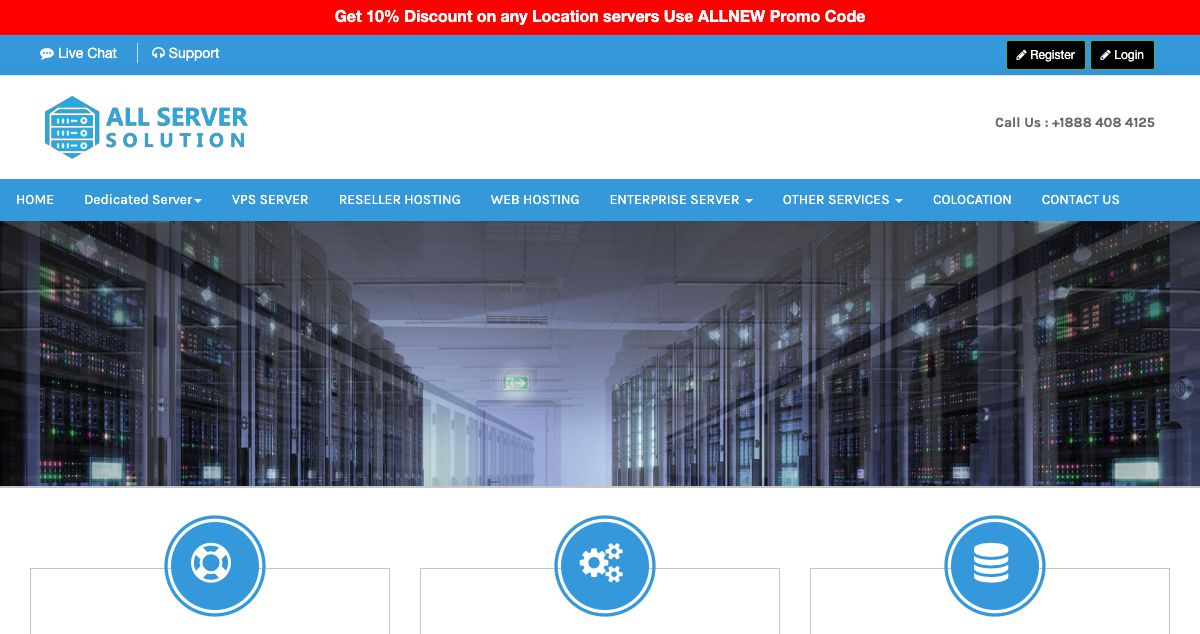 Homepage of All Server Solution hosting