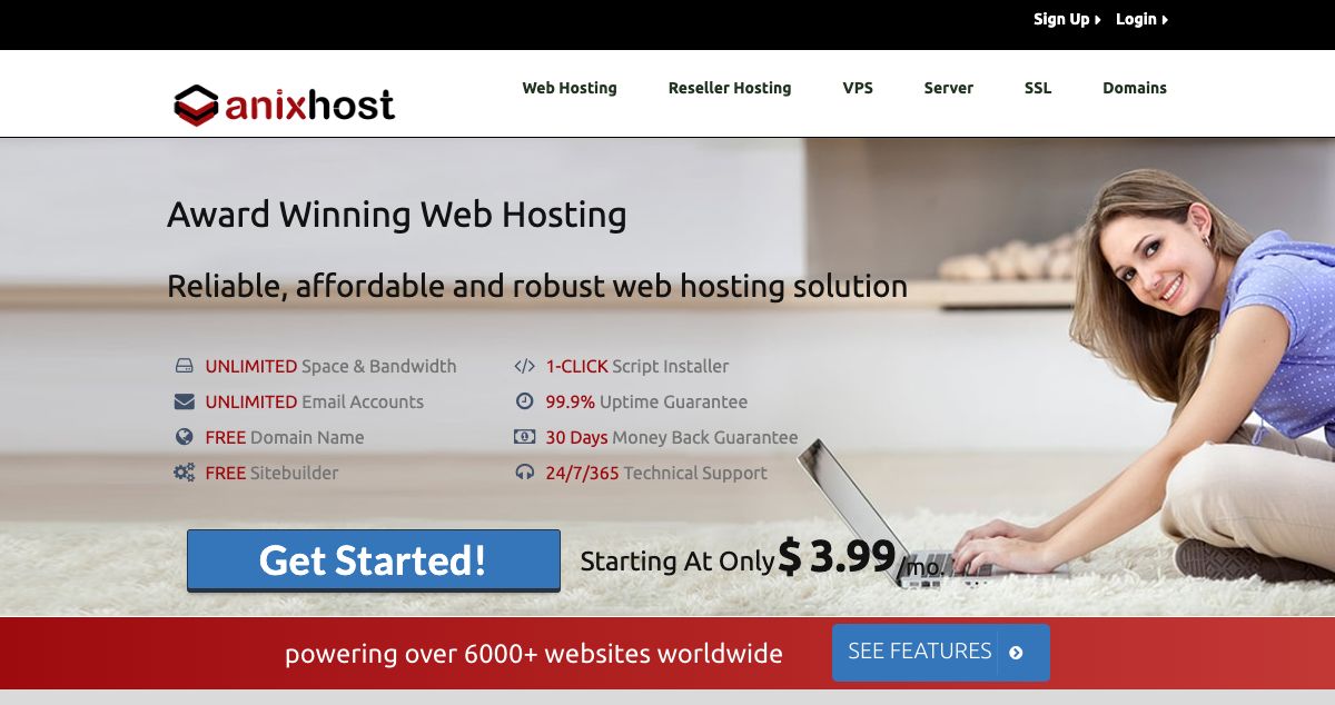 Homepage of Anix Host hosting