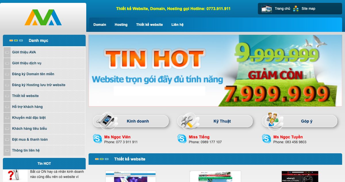 Homepage of AVA.vn hosting