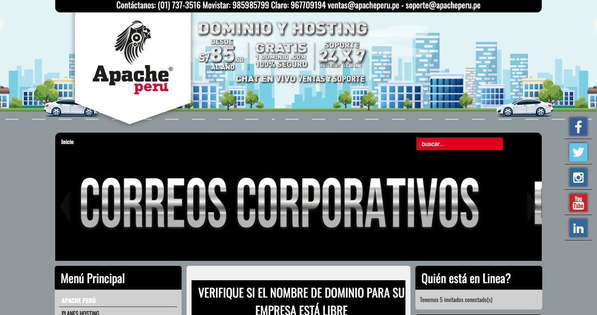 Homepage of Apache Perú hosting