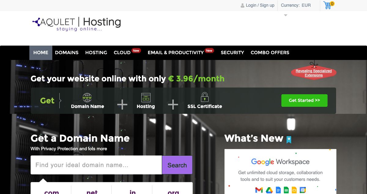 Homepage of Aqulet Hosting hosting