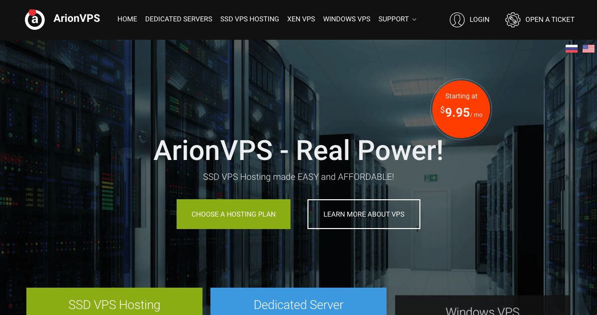 Homepage of Arionvps hosting