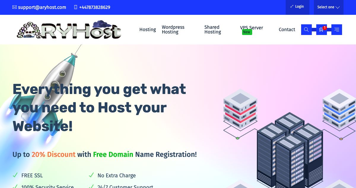 Homepage of ARYHost hosting