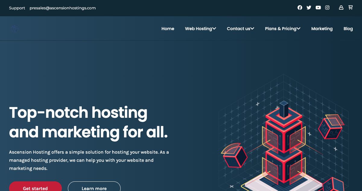 Homepage of Ascension Hosting LLC hosting