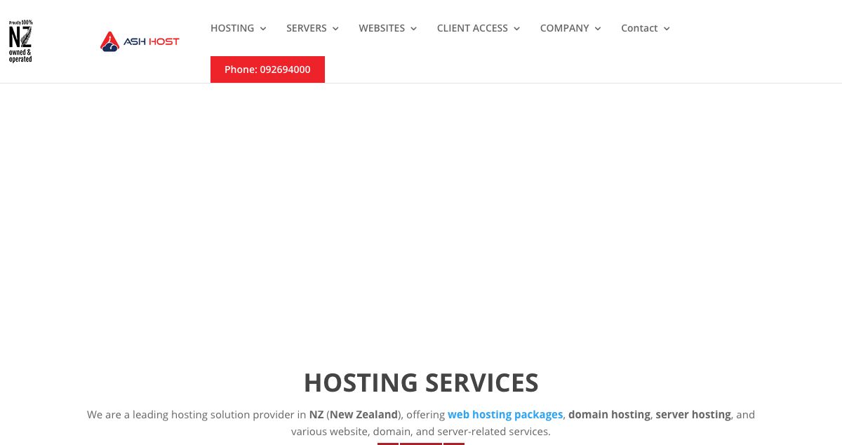 Homepage of Ash Host hosting