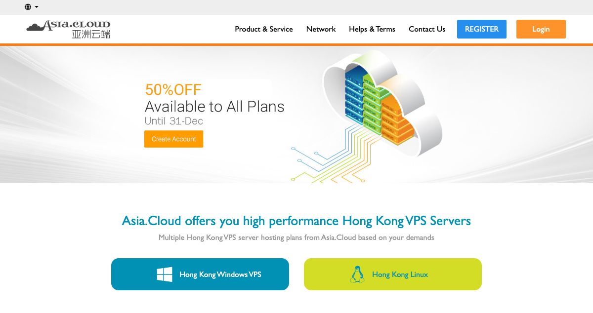 Homepage of Asia.Cloud hosting