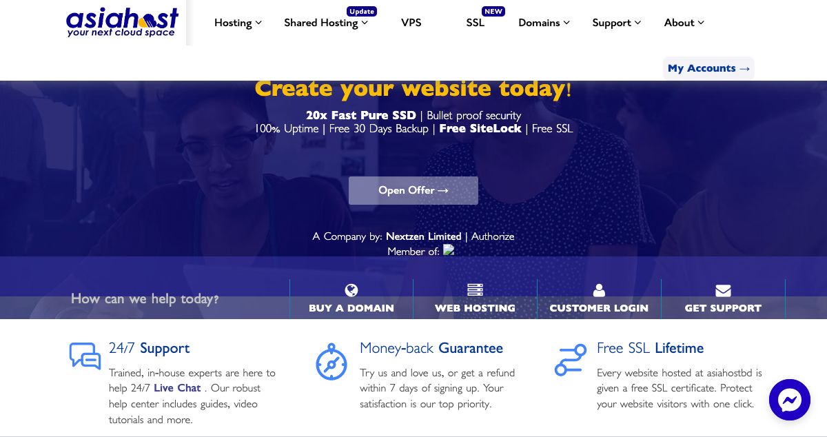 Homepage of AsiaHost hosting