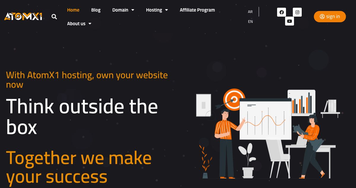 Homepage of Atomx1 E-marketing and hosting company hosting