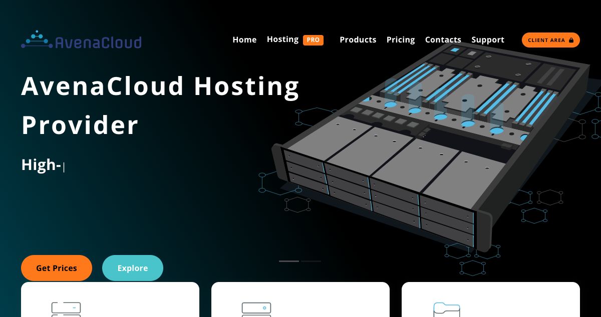 Homepage of AvenaCloud hosting