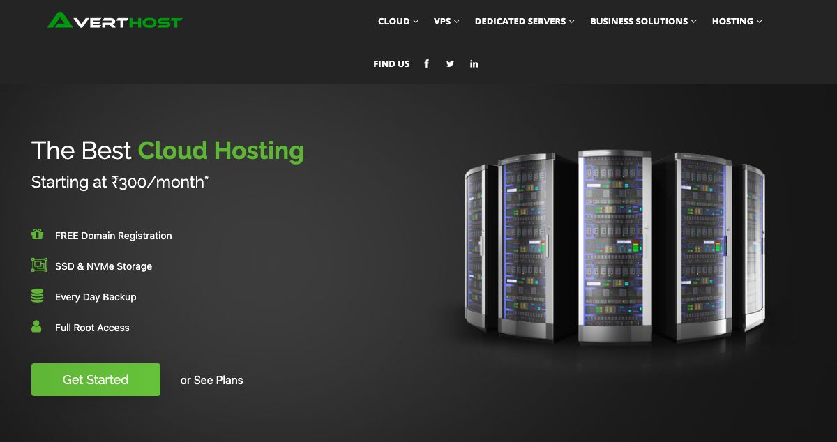 Homepage of Avert Host hosting