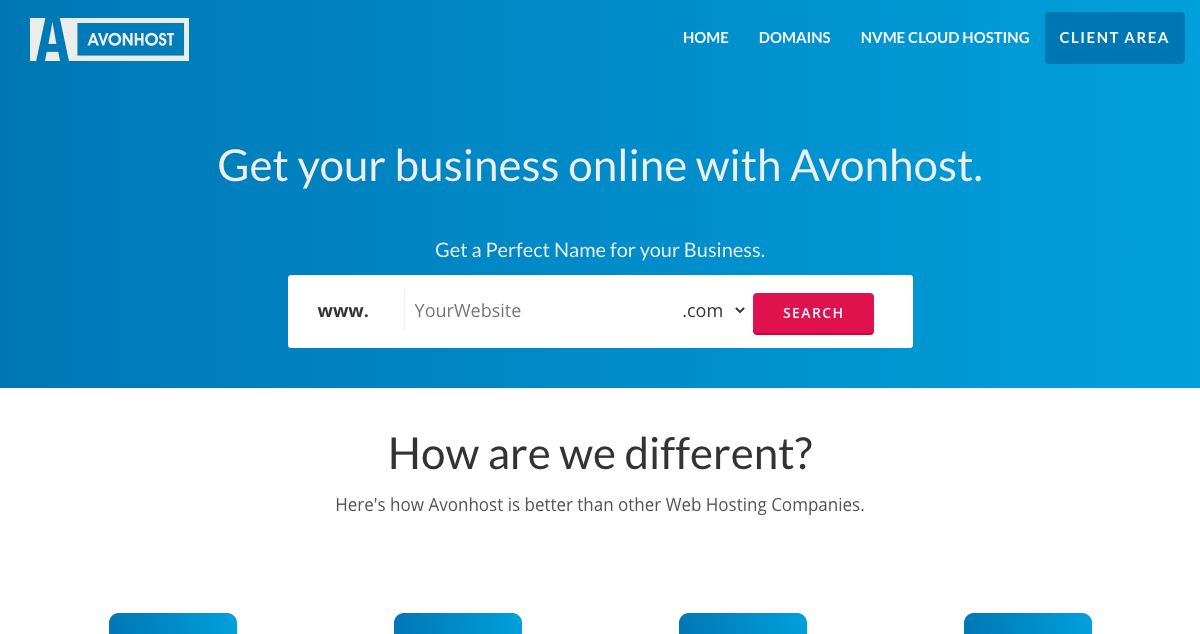 Homepage of Avonhost hosting