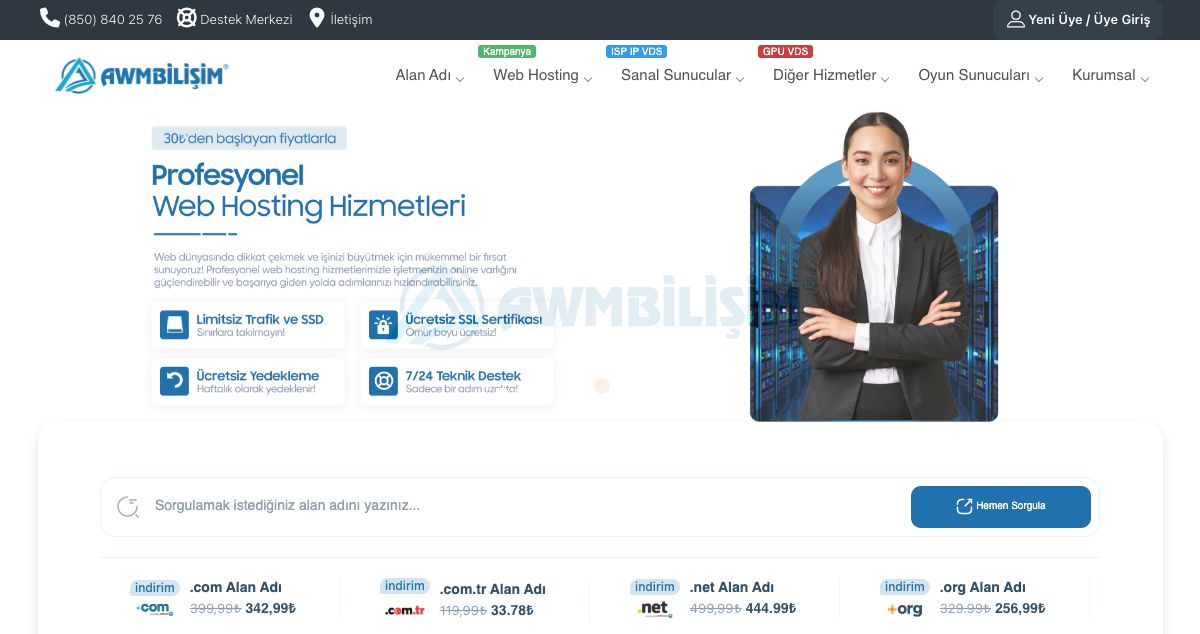 Homepage of Awm Bilişim Hizmetleri hosting