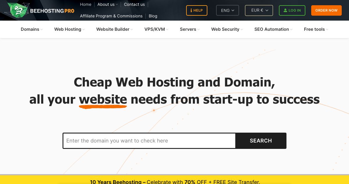 Homepage of Beehosting.PRO hosting