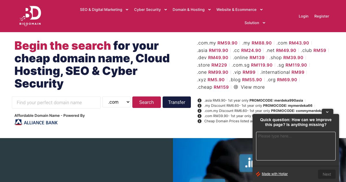 Homepage of Bigdomain.my (Big Domain Sdn Bhd) hosting