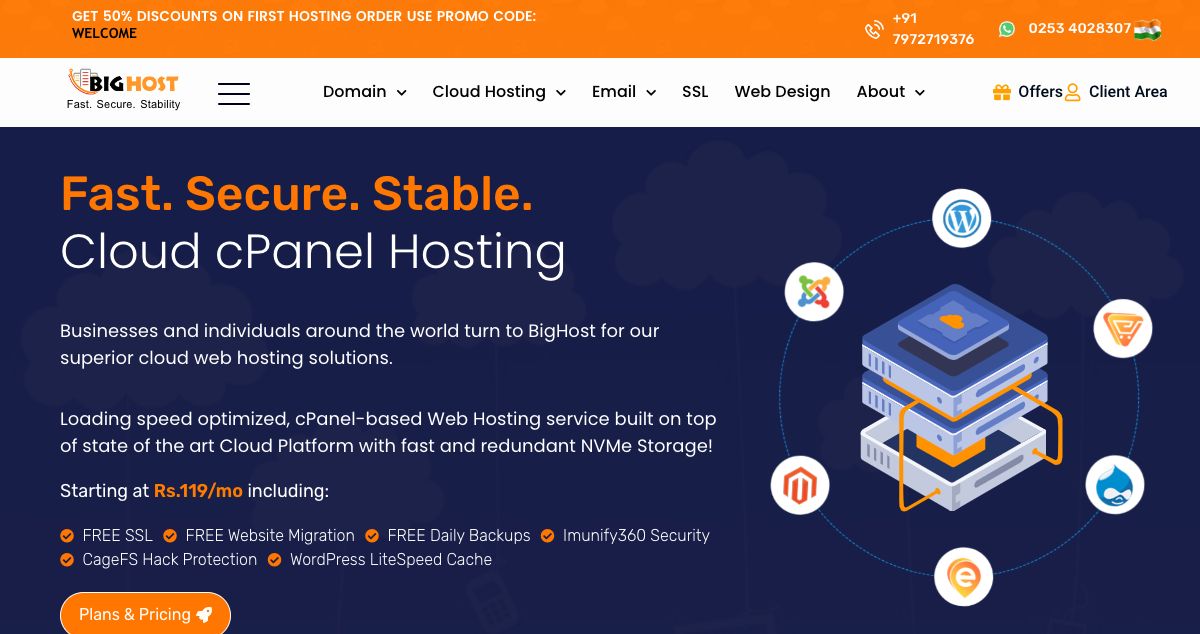 Homepage of BigHost India Private Limited hosting