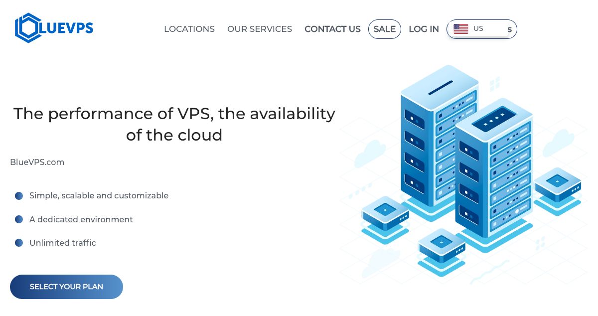 Homepage of BlueVPS hosting