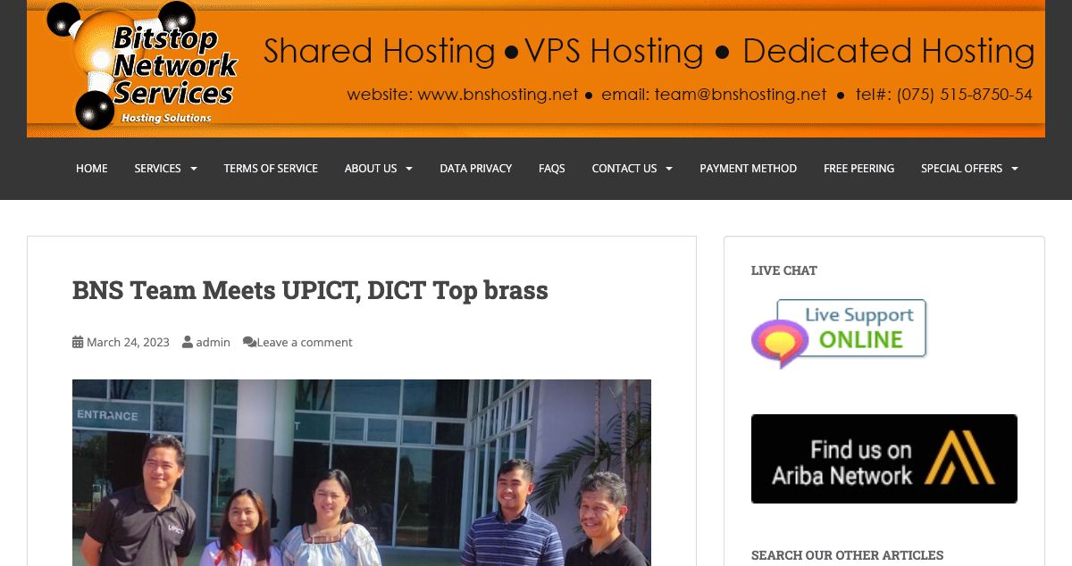 Homepage of Bitstop Network Services hosting