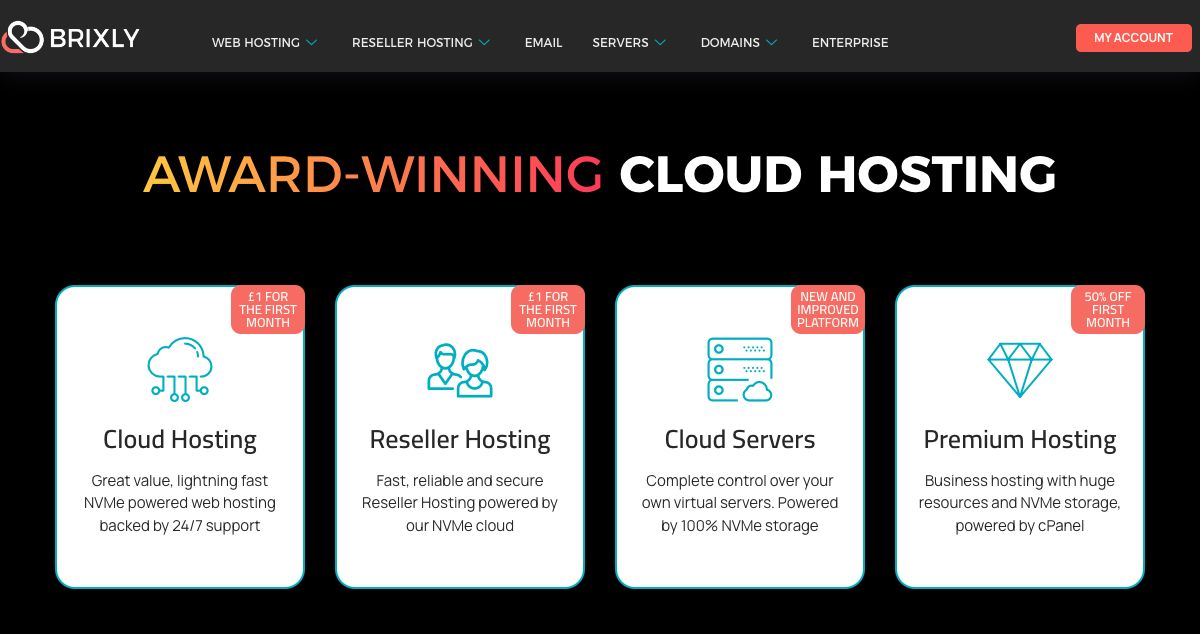 Homepage of Brixly Web Solutions hosting