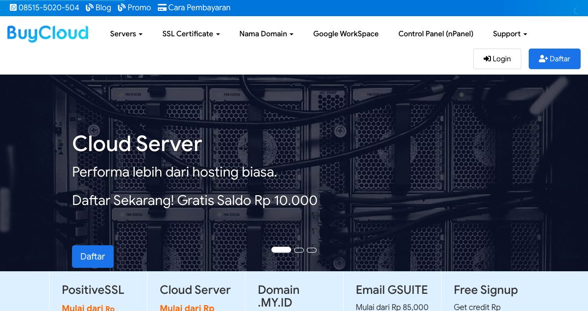 Homepage of BuyCloud Indonesia hosting