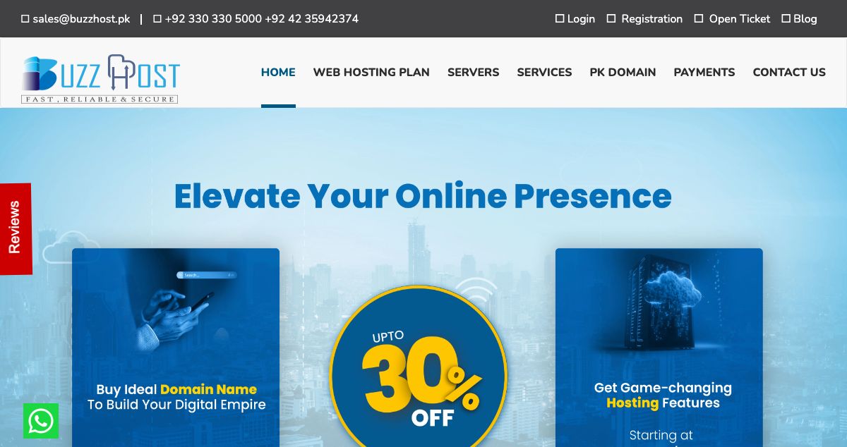 Homepage of Buzz Host hosting