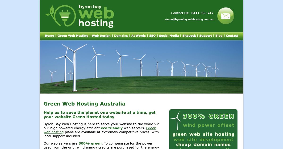 Homepage of Byron Bay Web Hosting hosting