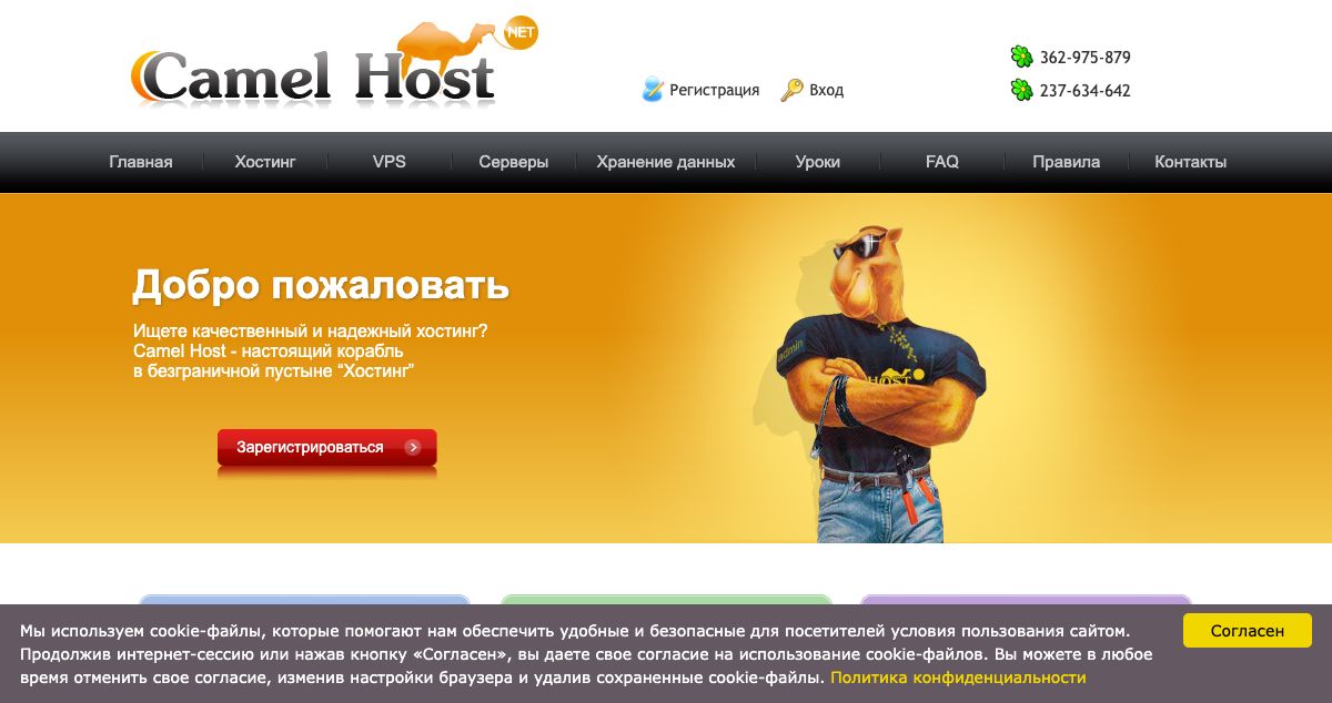 Homepage of CamelHost hosting