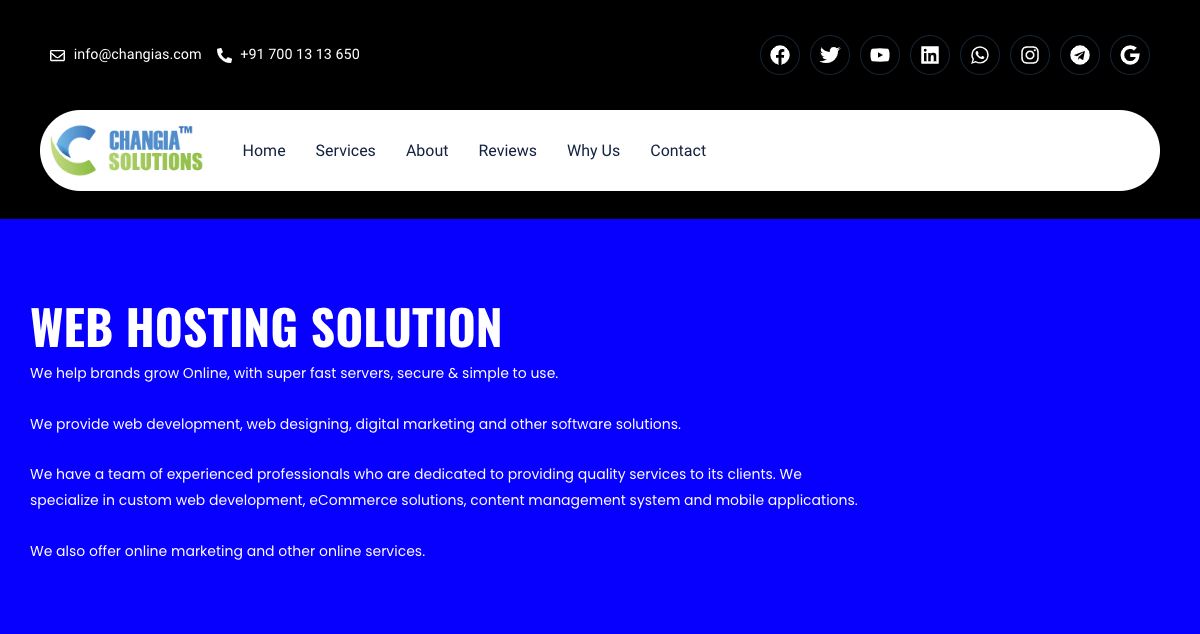 Homepage of Changia Solutions LLP hosting