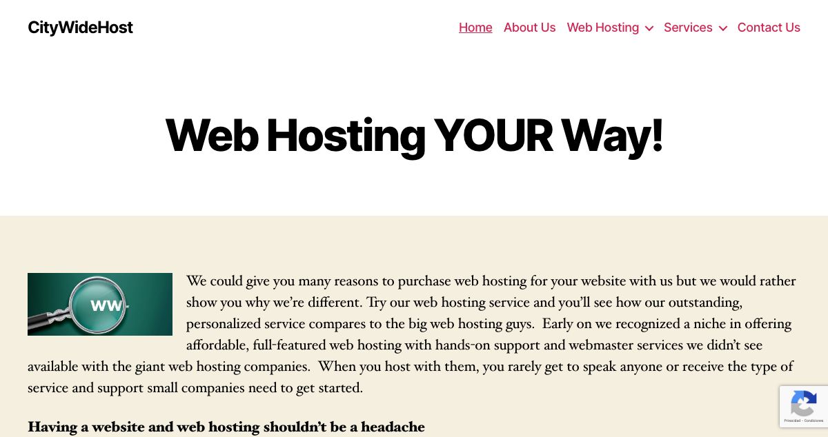 Homepage of CityWideHost hosting