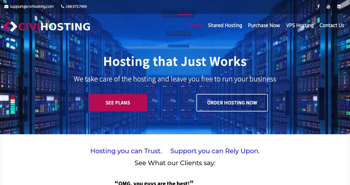 Homepage of CiviHosting hosting