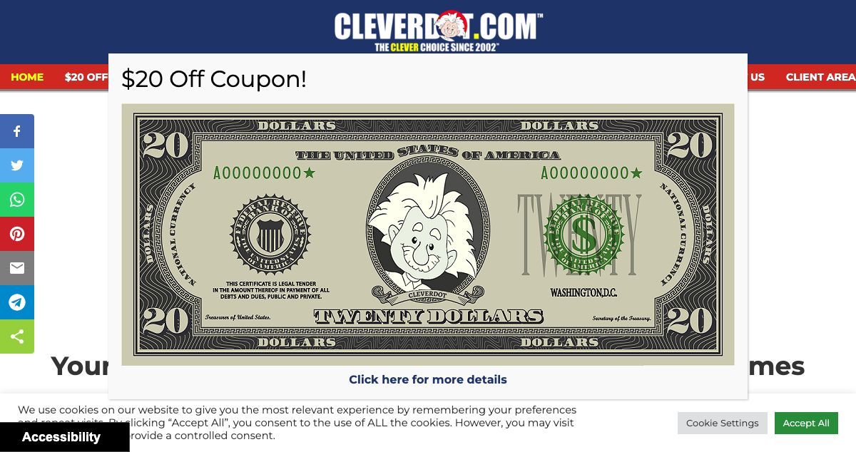 Homepage of CleverDot hosting