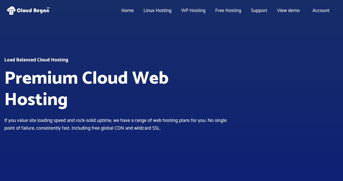 Homepage of Cloud Began TM hosting