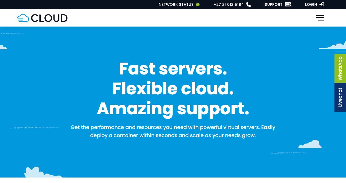 Homepage of Cloud.co.za hosting