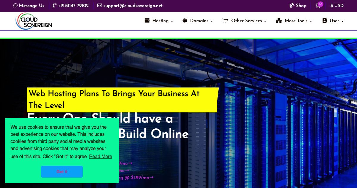 Homepage of CloudSovereign Web Networking Solution Pvt.Ltd hosting