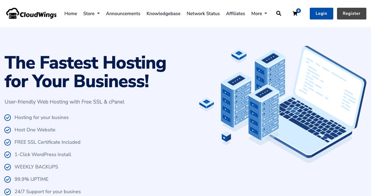 Homepage of Cloudwings hosting