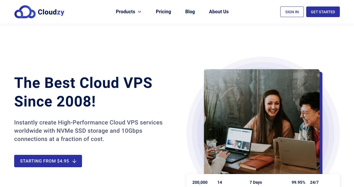 Homepage of Cloudzy hosting