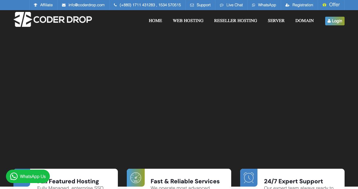 Homepage of Coder Drop hosting