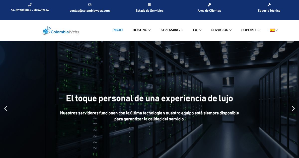 Homepage of COLOMBIAWEBS GROUP SAS hosting