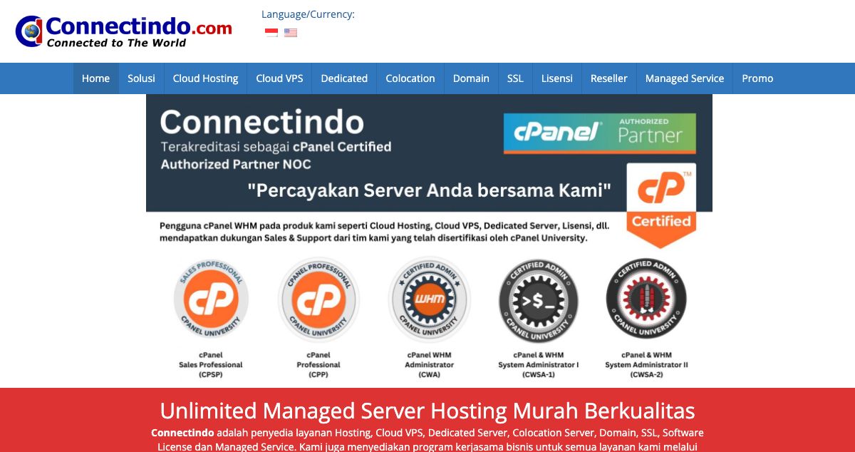 Homepage of Connectindo.com hosting