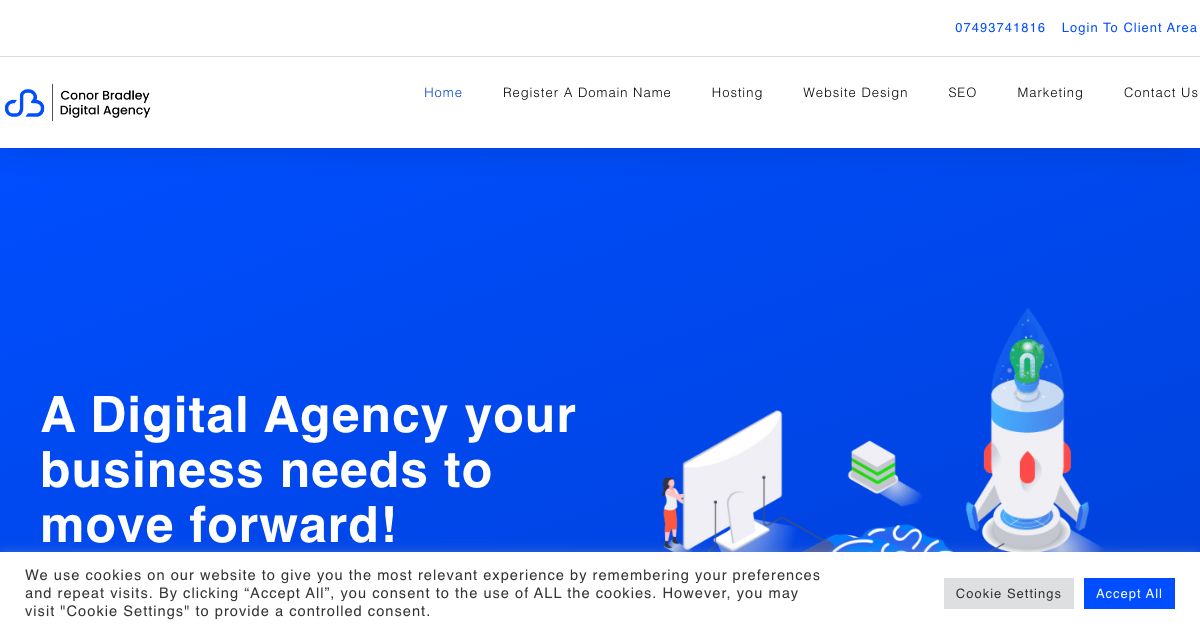 Homepage of Conor Bradley – Digital Agency hosting